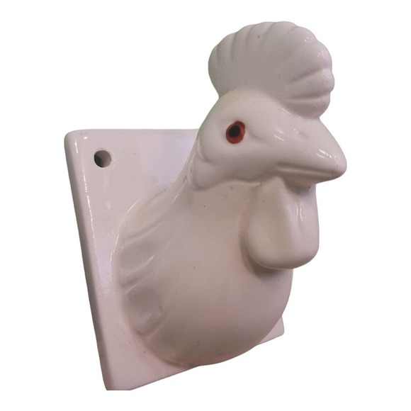 Vintage Ceramic Rooster Chicken Head Towel Apron Holder Wall Mount Farmhouse Set - Picture 5 of 16